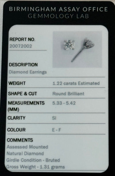 Diamond Solitaire Earrings 1.22 Ct