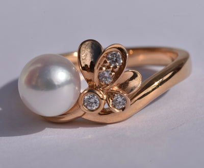 Mikimoto Dandelion Pearl & Diamond Ring 18k