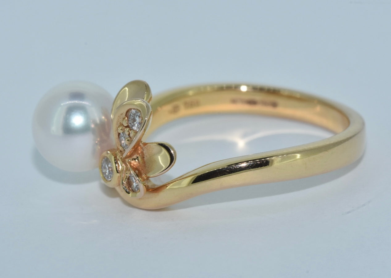 Mikimoto Dandelion Pearl & Diamond Ring 18k