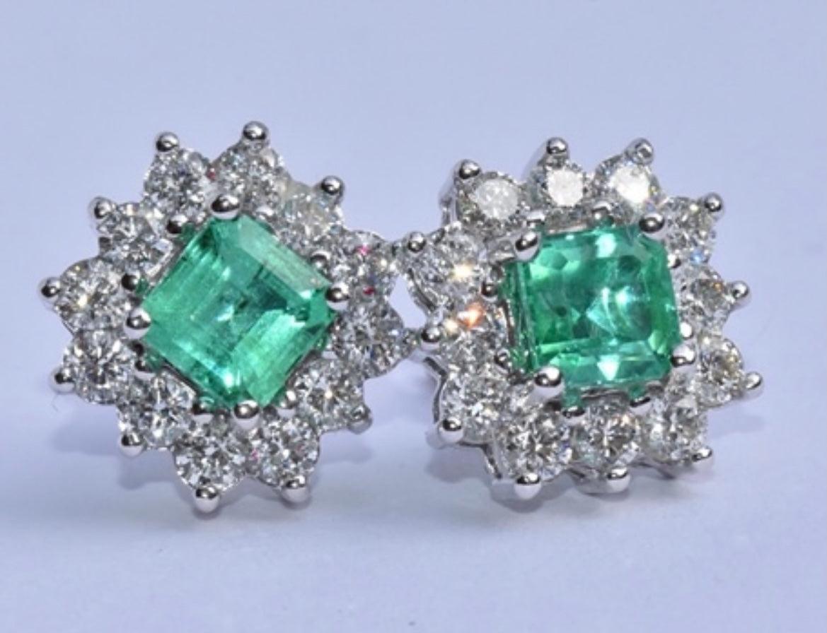 Emerald & Diamond Earrings - Luxury Vintage