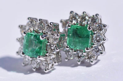 Emerald & Diamond Earrings - Luxury Vintage