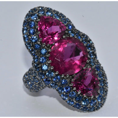 Pink Tourmaline and Sapphire Ring - Luxury Vintage