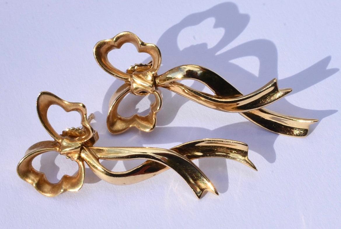 Tiffany and Co Sterling Silver Gold 18K Gold Accent Bow Earrings Omega back  | eBay