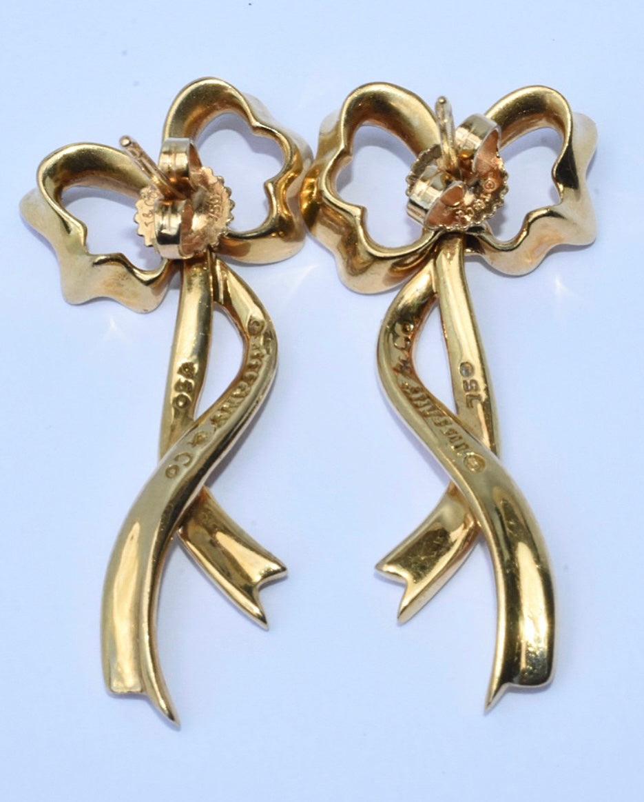 Tiffany & Co. Retro 4.85 CTW Tourmaline Diamond Platinum-Topped 18 Karat Gold  Bow Earrings | Wilson's Estate Jewelry