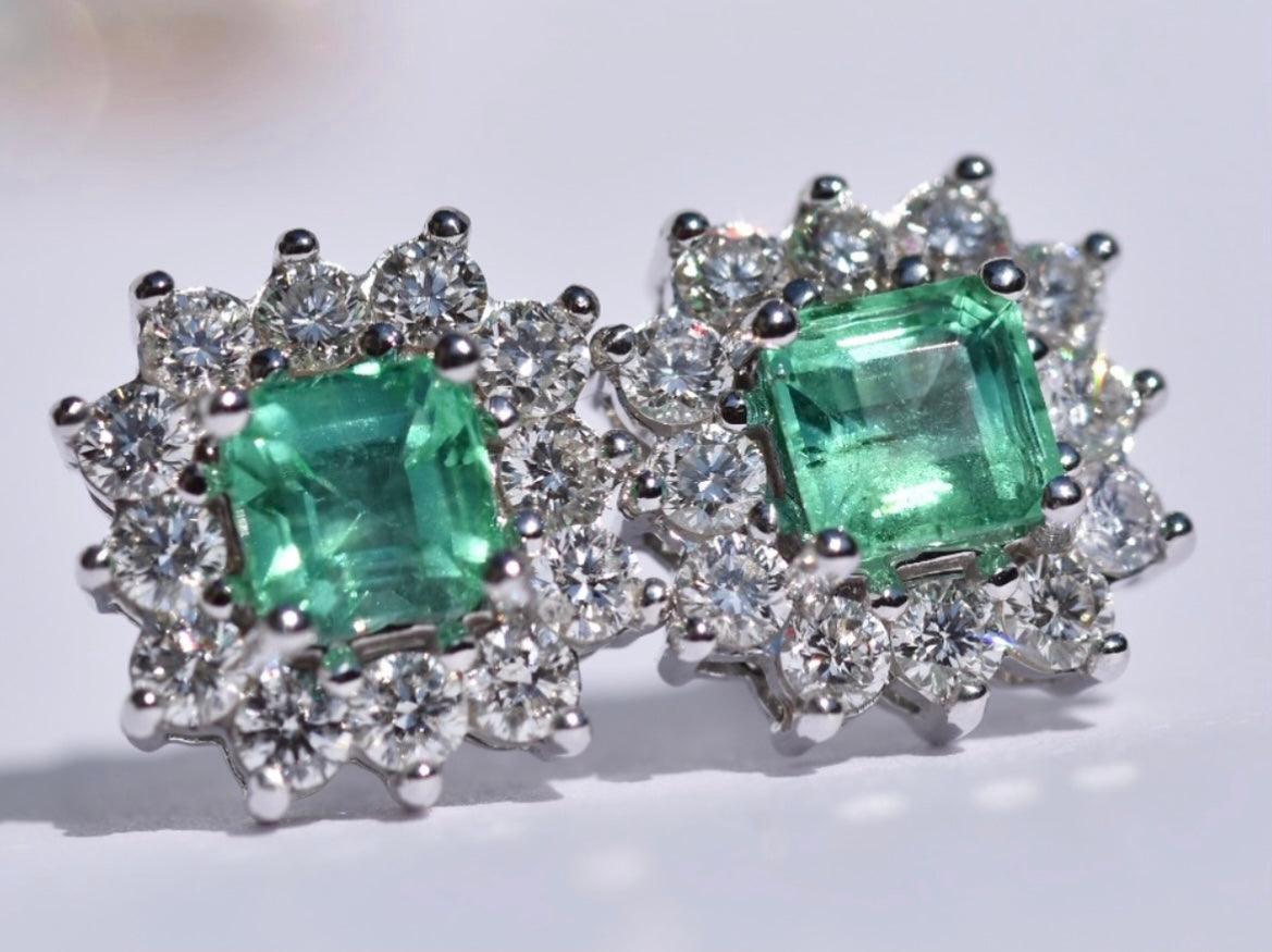 Emerald & Diamond Earrings - Luxury Vintage