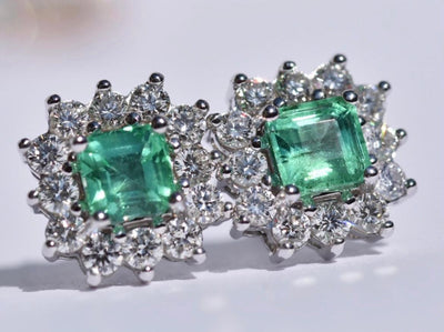Emerald & Diamond Earrings - Luxury Vintage