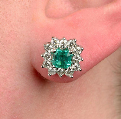 Emerald & Diamond Earrings - Luxury Vintage