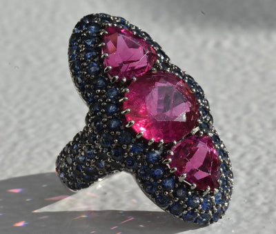 Pink Tourmaline and Sapphire Ring - Luxury Vintage